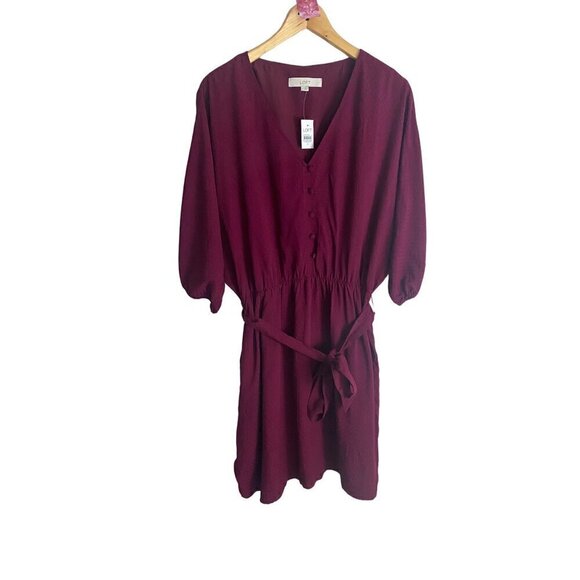 LOFT Dresses & Skirts - NWT Loft Women' Burgundy Half Sleeve V Neck Dress - Medium